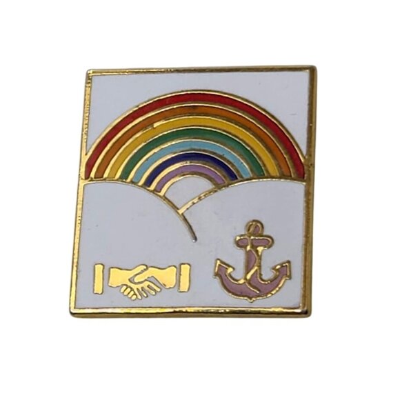 Unbranded Other - Vintage Rainbow Handshake Anchor Enamel Lapel Pin Gold Tone Symbolic Design